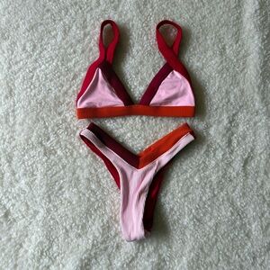 Pink and Orange Colorblock Bikini